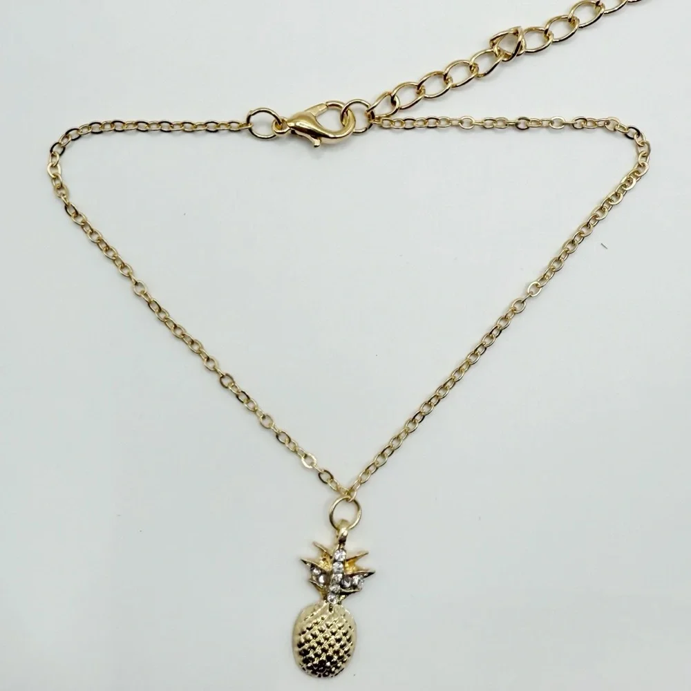Gold Tone Pineapple Anklet Bracelet – Adjustable Tropical Jewelry